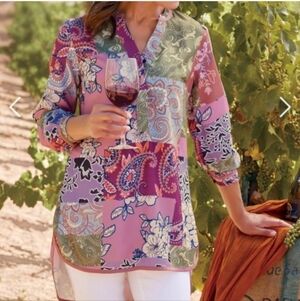 Women's Soft Surroundings Alvadore Fleur Medium Pink Faux Patchwork Tunic